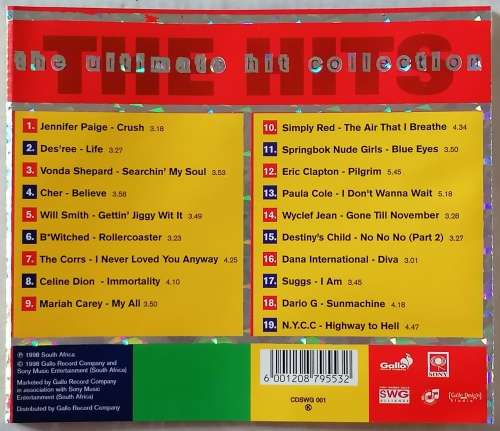CD - THE ULTIMATE HIT COLLECTION - THE HITS VOL 1 (VG PLUS) - 1998 - (CDSWG 001 K) - GALLO and SONY