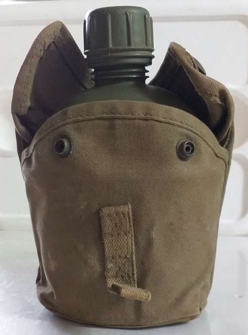 EX SADF ARMY - 1 LT WATER BOTTLE,  POUCH & FIRE BUCKET SET