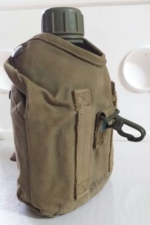 EX SADF ARMY - 1 LT WATER BOTTLE,  POUCH & FIRE BUCKET SET