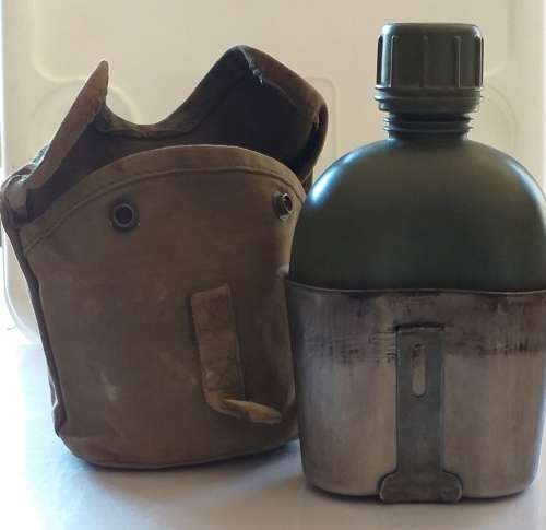 EX SADF ARMY - 1 LT WATER BOTTLE,  POUCH & FIRE BUCKET SET