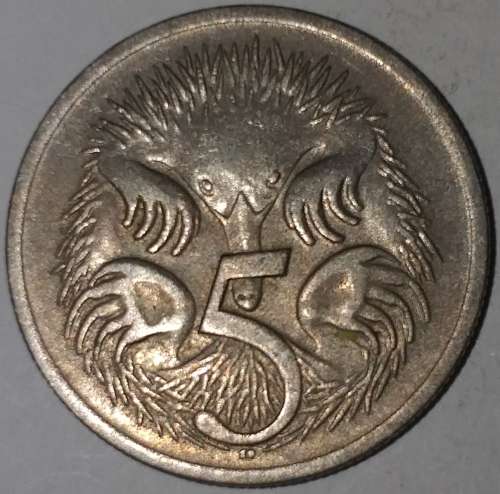 1968 - 5 CENT COIN - AUSTRALIA  [SPINY ANTEATER - ECHIDNA]