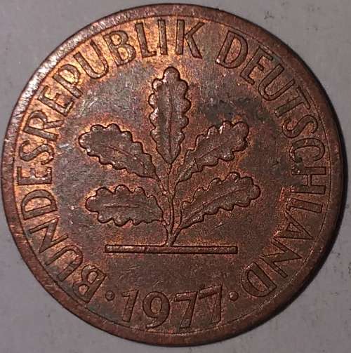 1977 J - 1 PFENNIG - ONE PFENNIG - GERMANY - FEDERAL REPUBLIC - (Copper Plated Steel)