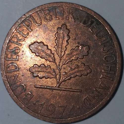 1974 J - 1 PFENNIG - ONE PFENNIG - GERMANY - FEDERAL REPUBLIC - (Copper Plated Steel)