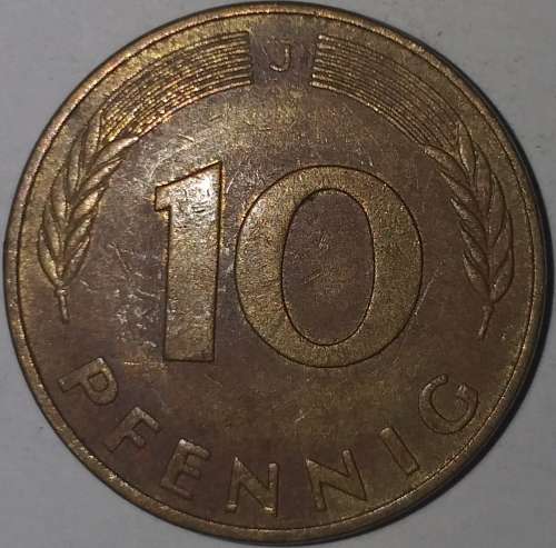 1981 J - 10 PFENNIG - TEN PFENNIG - GERMANY - FEDERAL REPUBLIC - (Brass Clad Steel) KM# 108