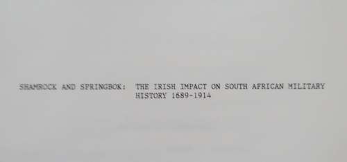 SHAMROCK AND SPRINGBOK -STANLEY MONICK- 1ST EDITION/1989 -INSCRIBED BY AUTHOR - NO. 47 - (HARDCOVER)