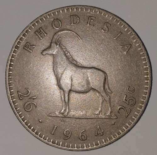 1964 - 25 CENT - RHODESIA   ****WITH DIE CRACK****