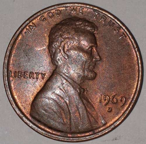 1969 D - 1 CENT - LINCOLN MEMORIAL CENT (PENNY) - ONE CENT - DENVER MINT - USA