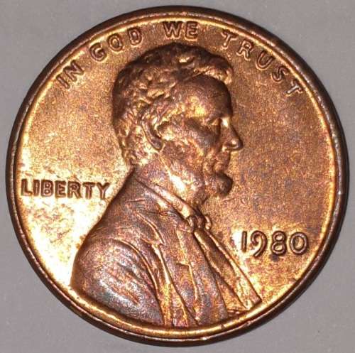 1980 - 1 CENT - LINCOLN MEMORIAL CENT (PENNY) - ONE CENT - PHILADELPHIA MINT - USA