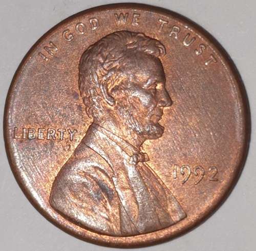 1992 - 1 CENT - LINCOLN MEMORIAL CENT (PENNY) - ONE CENT - PHILADELPHIA MINT - USA