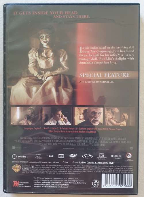 DVD - ANNABELLE - BEFORE THERE WAS THE CONJURING THERE WAS ANNABELLE [LIKE NEW]
