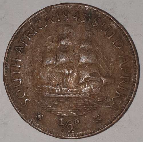 1943 - HALF PENNY - 1/2D - 1/2 PENNY - UNION OF SOUTH AFRICA