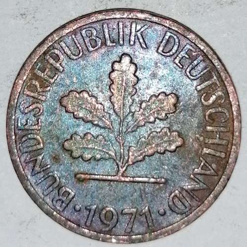 1971 F - 1 PFENNIG - ONE PFENNIG - GERMANY - FEDERAL REPUBLIC - (Copper Plated Steel)