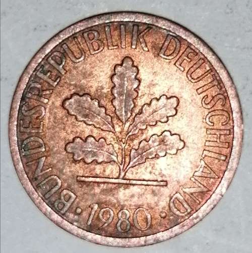 1980 G - 1 PFENNIG - ONE PFENNIG - GERMANY - FEDERAL REPUBLIC - (Copper Plated Steel)