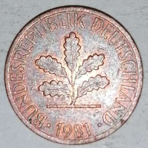 1981 J - 1 PFENNIG - ONE PFENNIG - GERMANY - FEDERAL REPUBLIC - (Copper Plated Steel)