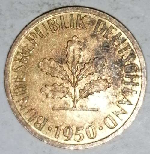 1950 J - 5 PFENNIG - FIVE PFENNIG - GERMANY - FEDERAL REPUBLIC - (Brass Clad Steel)