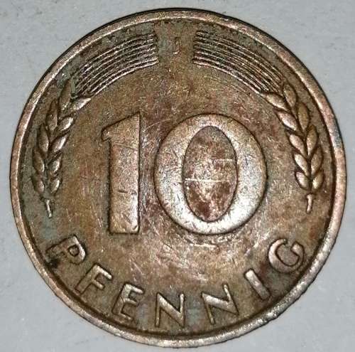 1949 J - 10 PFENNIG - TEN PFENNIG - GERMANY - FEDERAL REPUBLIC - (Brass Clad Steel) KM# 103