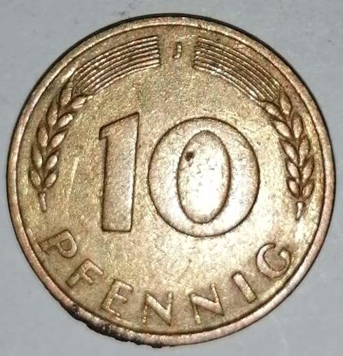 1950 J - 10 PFENNIG - TEN PFENNIG - GERMANY - FEDERAL REPUBLIC - (Brass Clad Steel) KM# 108