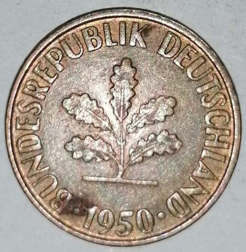 1950 G - 10 PFENNIG - TEN PFENNIG - GERMANY - FEDERAL REPUBLIC - (Brass Clad Steel) KM# 108