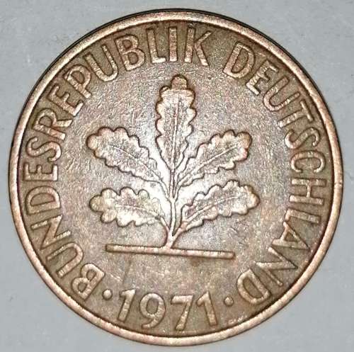 1971 F - 10 PFENNIG - TEN PFENNIG - GERMANY - FEDERAL REPUBLIC - (Brass Clad Steel) KM# 108
