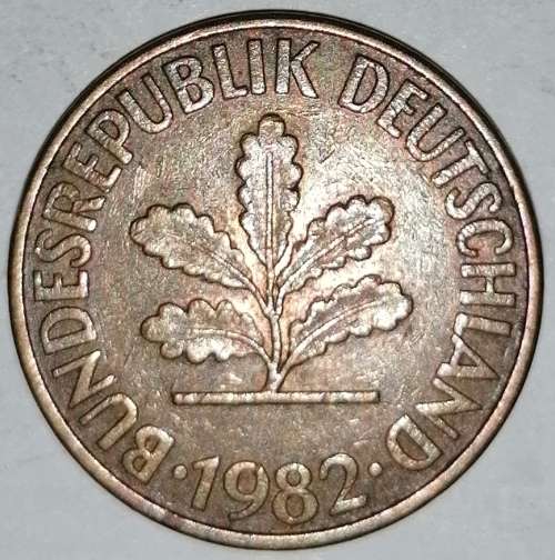 1982 F - 10 PFENNIG - TEN PFENNIG - GERMANY - FEDERAL REPUBLIC - (Brass Clad Steel) KM# 108