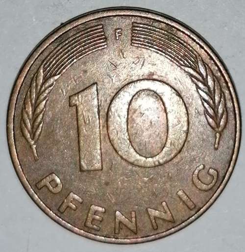 1982 F - 10 PFENNIG - TEN PFENNIG - GERMANY - FEDERAL REPUBLIC - (Brass Clad Steel) KM# 108