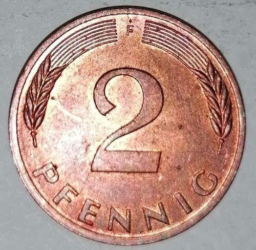 1977 F - 2 PFENNIG - TWO PFENNIG - GERMANY - FEDERAL REPUBLIC - (Copper Plated Steel)