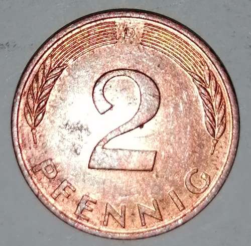 1982 D - 2 PFENNIG - TWO PFENNIG - GERMANY - FEDERAL REPUBLIC - (Copper Plated Steel)
