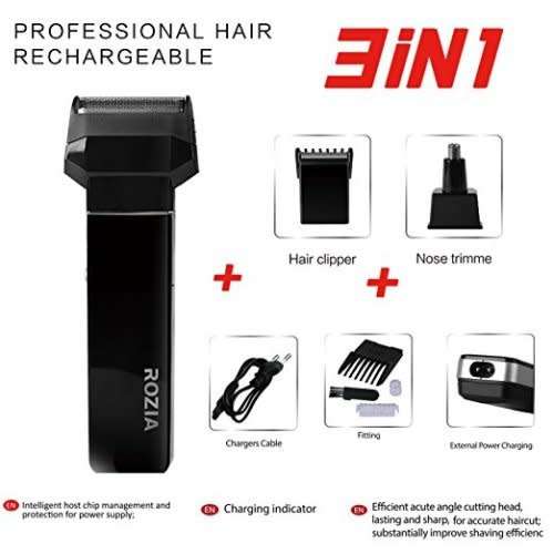 Rozia Premium Men's Rechargeable 3-in-1 Travel Electric Hair Clipper, Efficient Nose Trimmer & Handy