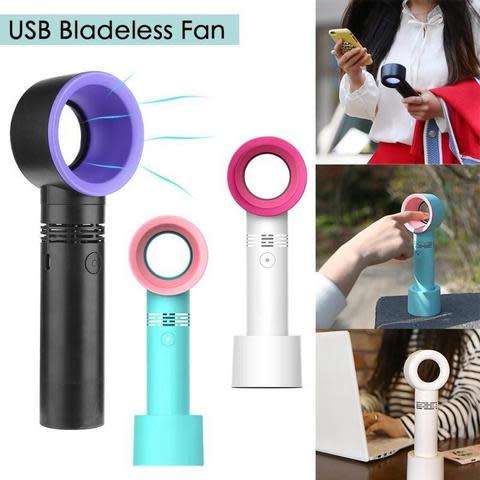 Portable Fan USB Rechargeable Bladeless Fan Handheld Mini Cooler No Leaf Handy Fan With 3speed