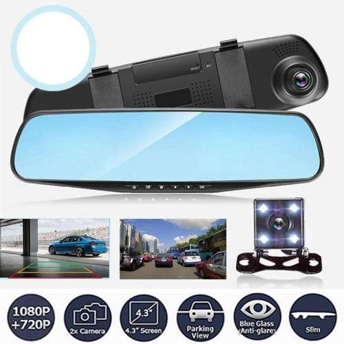 Car DVR Rear view Mirror Video Recroder 4.3" inch Car Camera Dual lens Cam night