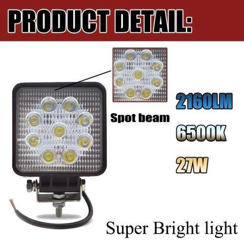 27W Off Road Car LED Work Light Headlight Square Worklight Lamp Auto 4WD Offroad Led Flood Light .