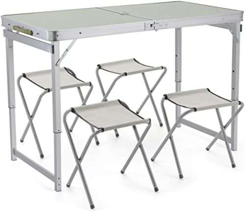 4-Person Folding Picnic Table with 4 Stools, 4 Feet Aluminum Table Chair Set Heights Adjustable,