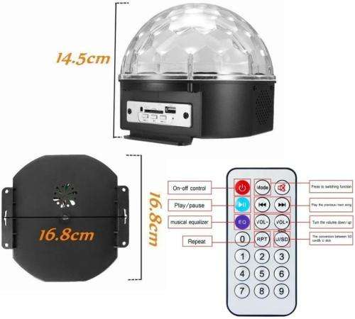 LED Music Crystal Magic Ball Light MP3 USB Disco DJ Stage Light with Remote (no bluetooth)