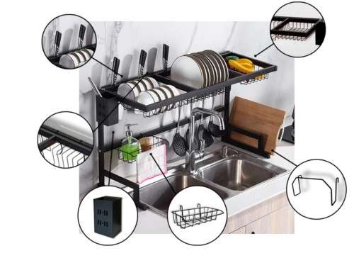 Dish Drain Rack Over Sink Dish Rack Drainer Shelf Kitchen Cutlery Holder 85 cm size