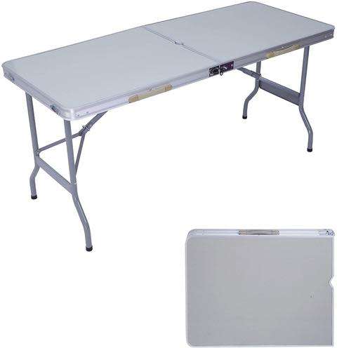 Portable Folding Aluminum Suitcase Table, Compact Camping Picnic Table with Umbrella Hole