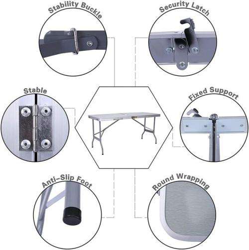 Portable Folding Aluminum Suitcase Table, Compact Camping Picnic Table with Umbrella Hole