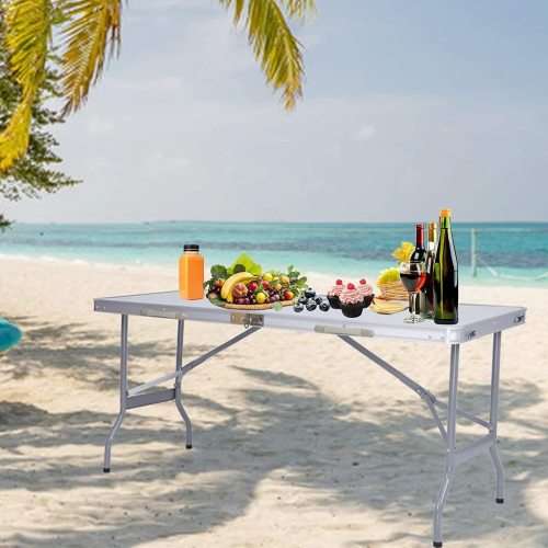 Portable Folding Aluminum Suitcase Table, Compact Camping Picnic Table with Umbrella Hole