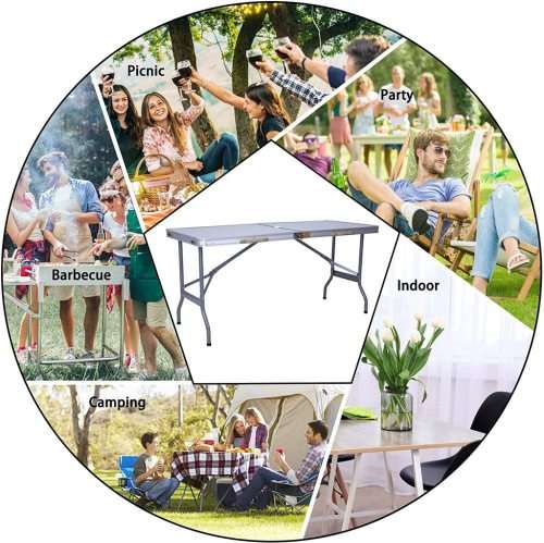 Portable Folding Aluminum Suitcase Table, Compact Camping Picnic Table with Umbrella Hole