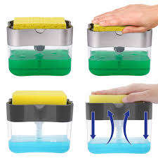 Soap Dispenser | Soap Pump and Sponge Caddy | 2-in-1 Dish Dispenser With Sponge | Dishwashing Soap