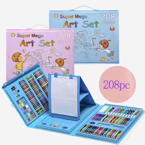208 Piece Non-Toxic Plastic Case Kids Painting Drawing Art Set Coloring Book Stationery Set