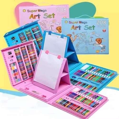208 Piece Non-Toxic Plastic Case Kids Painting Drawing Art Set Coloring Book Stationery Set