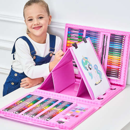 208 Piece Non-Toxic Plastic Case Kids Painting Drawing Art Set Coloring Book Stationery Set