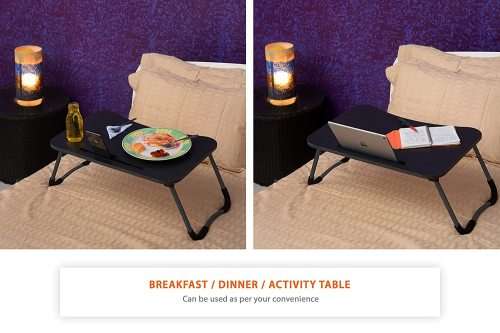 MARBLE BLACK WOOD Portable Laptop Table with Cup and Tablet Holder