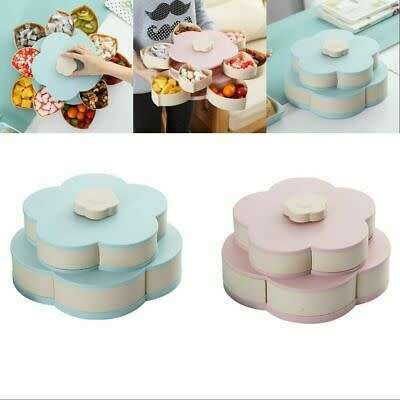 DOUBLE LAYER ROTATING SNACK BOX DRIED FRUIT PLATE ROTARY CANDY STORAGE PHONE HOLDER 10 COMPARTMENTS