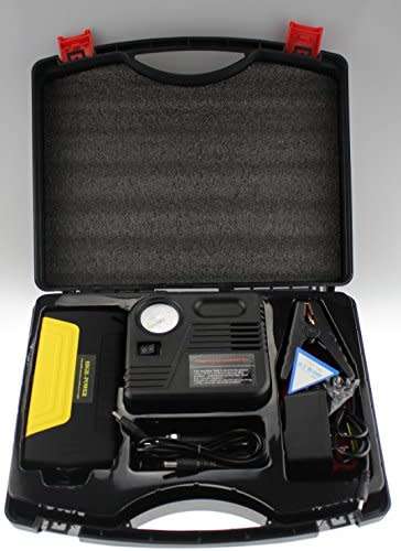 Multi-Function Car Jump Starter Kit with Built-in Survival Hammer, Blade, LED Torch Flashlight