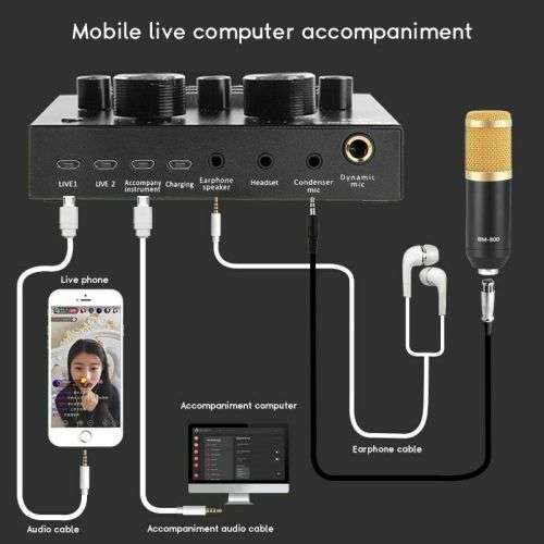 Microphone Bm 800 Condenser With V8 Sound Card Kit With Shock Mount For Live