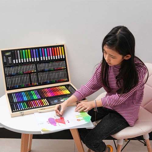 Portable 180-Piece Art Set w/ Wooden Carry Case