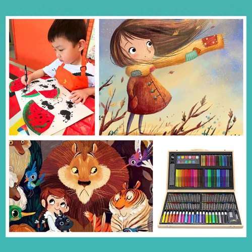 Portable 180-Piece Art Set w/ Wooden Carry Case