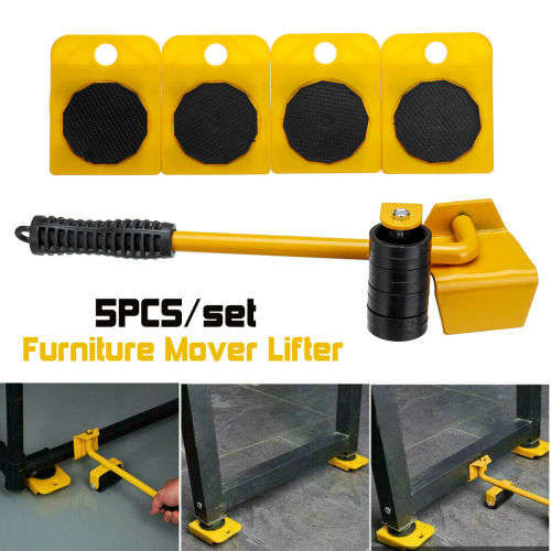 5Pcs Furniture Moving Heavy Hand Tool set Furniture Lifter Mover for Sofa Bed Cabinet Wheel Bar + Mo
