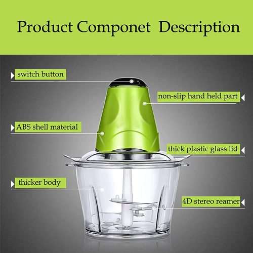 Electric Food Chopper 250W Food Processor Electric Meat Grinder, 2 Liters Large-Capacity Bowl 4blade